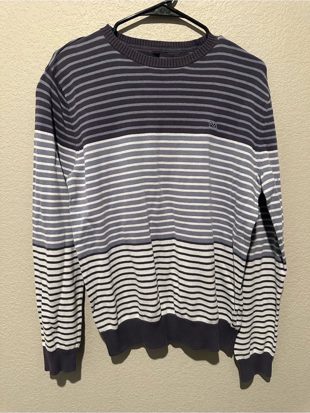 RVCA Navy and White Striped Crewneck Sweater